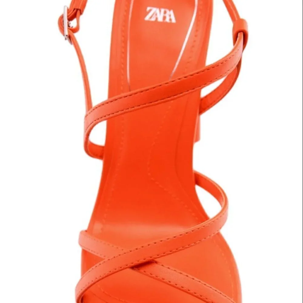 6- ZARA HIGH HEELED STRAPPY SANDALS ORANGE | 3347/910